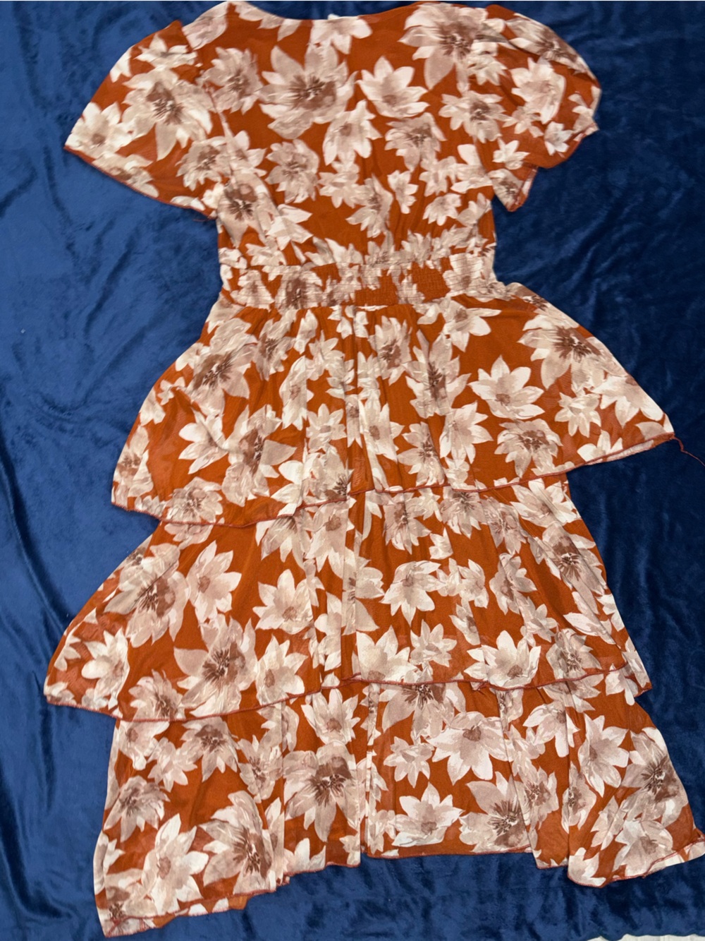 Ember Rust Orange Floral Ruffle Dress Large - Picture 2 of 3